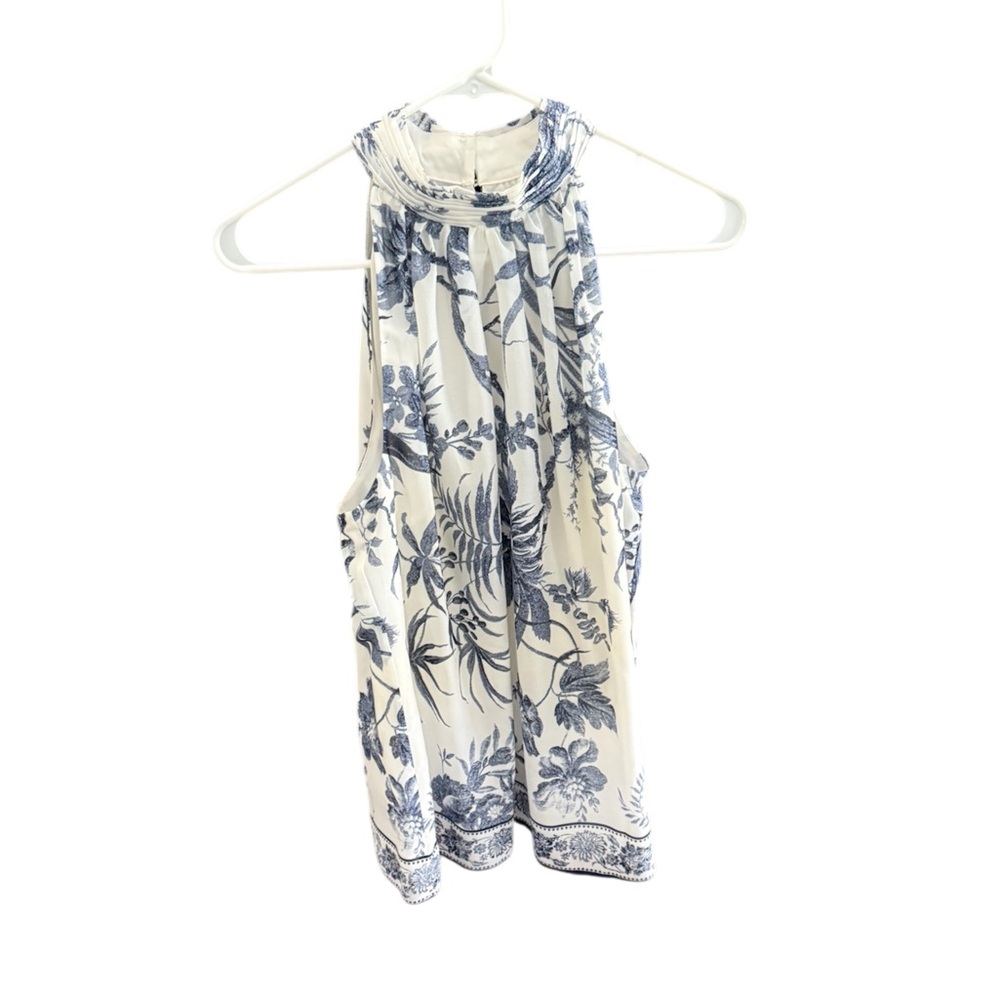 ANTONIO MELANI Blue and White Floral Halter Top